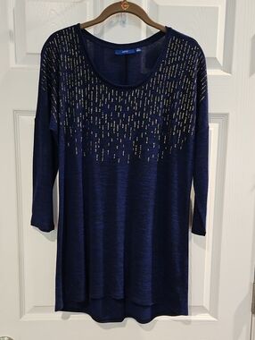 Apt. 9 Navy Long-Sleeve Tunic with Gold Bead Detail